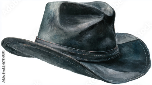 Vector illustration of cowboy hat on a white background, watercolor painting.