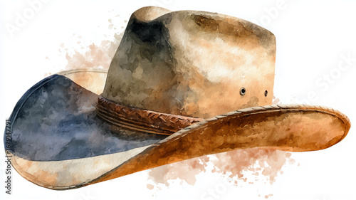 Vector illustration of cowboy hat on a white background, watercolor painting.