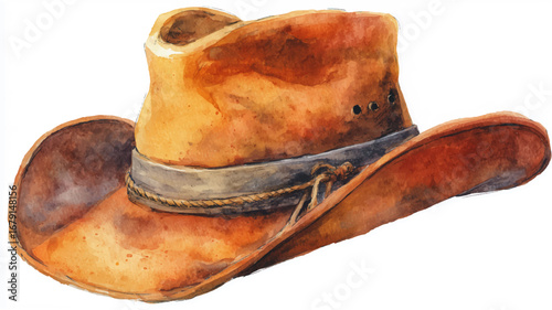Vector illustration of cowboy hat on a white background, watercolor painting.