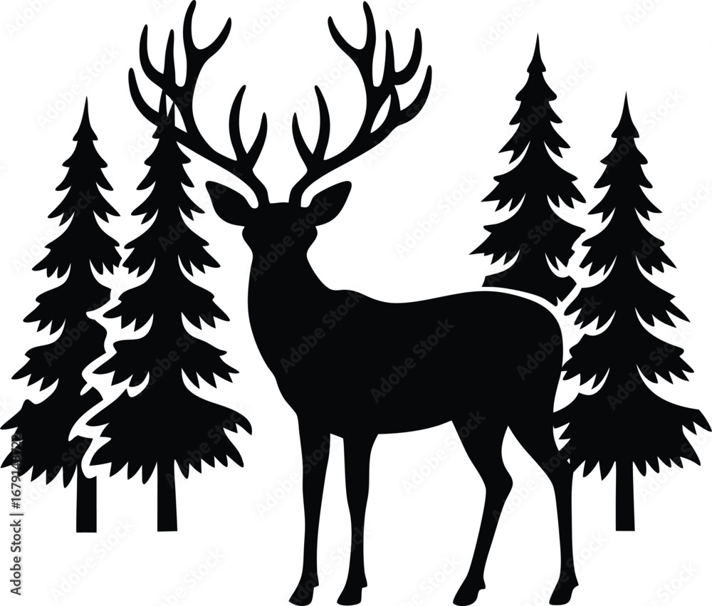 Obraz premium Elegant silhouette of a majestic deer standing peacefully in a serene forest setting