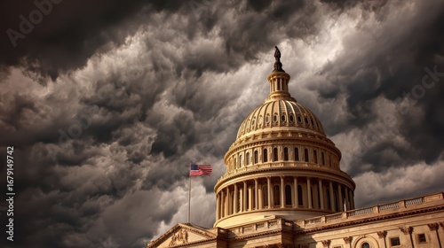 Ominous Apocalyptic Sunset Over Washington D.C.s Capitol Building High Energy, Political Unrest, and Dramatic Skyscape.