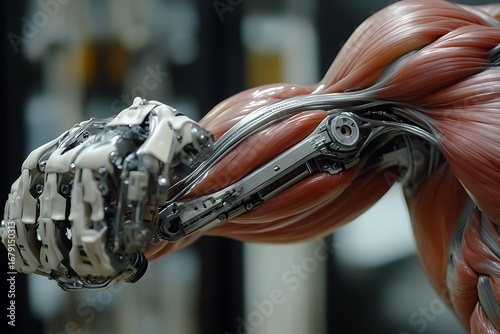 Organic muscle fibers grown around mechanical exoskeletons for enhanced biomechanical motion 