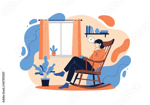 A cozy person enjoying a quiet afternoon relaxing in a rocking chair