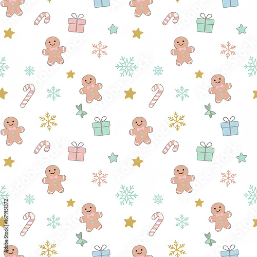 pattern with small festive icons on a cream background, perfect for holiday designs and wrapping paper.