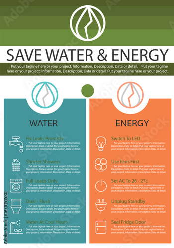 Save Water and Energy Dual Panel Eco Tips Infographic