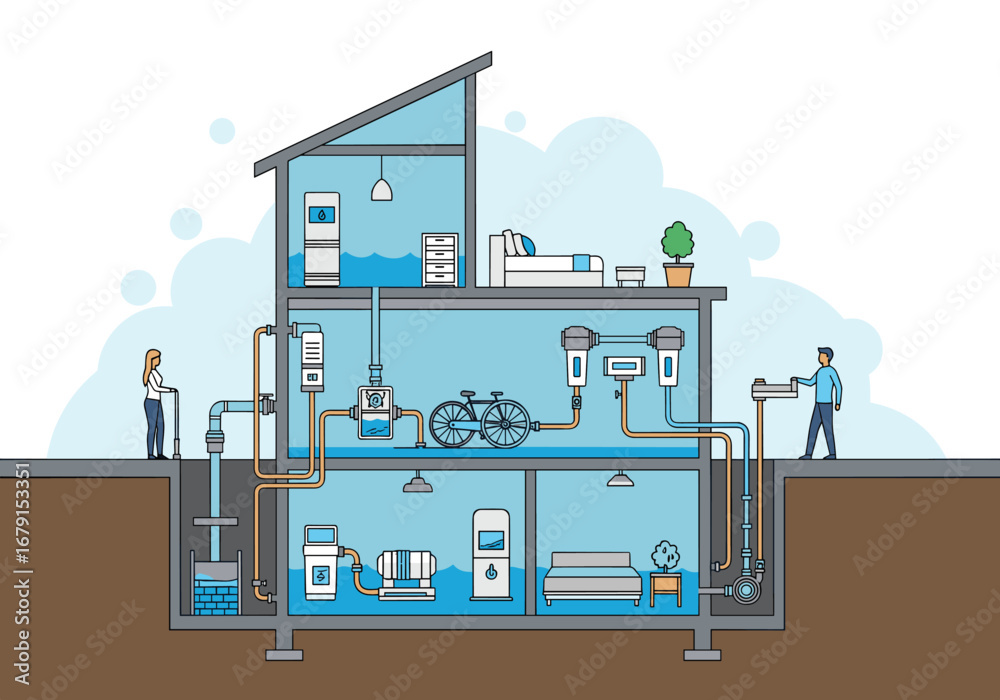 Fototapeta premium Automated building water supply management system for residential and commercial properties