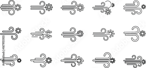 Stylized wind gusts isolated on a white background, conveying a sense of movement and natural force with artistic flair