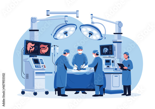 Modern operating room setting with surgical team performing a procedure