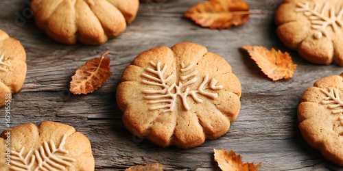 Delicious Autumn Pumpkin Cookies on Wooden Background