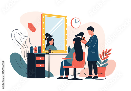Professional hair styling and cutting services in a modern salon setting