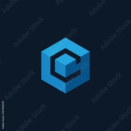 Initial Letter C Hexagon Cube Logo Design Vector Template
