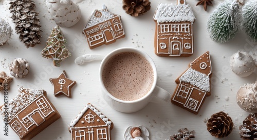 Festive gingerbread houses and hot chocolate