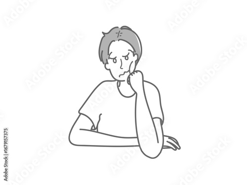 イラスト　頬　手