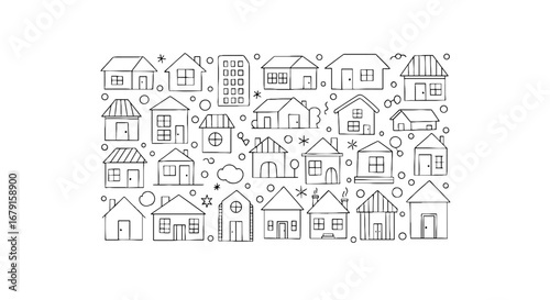 Many houses in a neighborhood. Home, community, real estate, residential, architecture, suburb, town, city