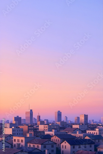 Wallpaper Mural Modern city skyline with pastel sunset sky and buildings Torontodigital.ca