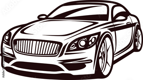 Sleek modern sports car drawing in black and white with bold clean lines and dynamic perspective