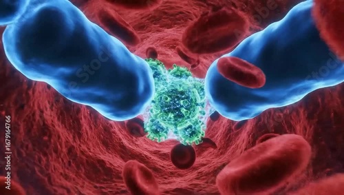 Antibodies attacking virus inside bloodstream