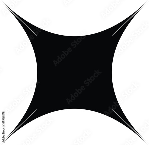 Black Four-Pointed Star with White Highlights – Abstract Geometric Design on White Background