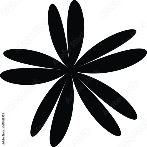Abstract Black Flower Star Design with Seven Symmetrical Petals