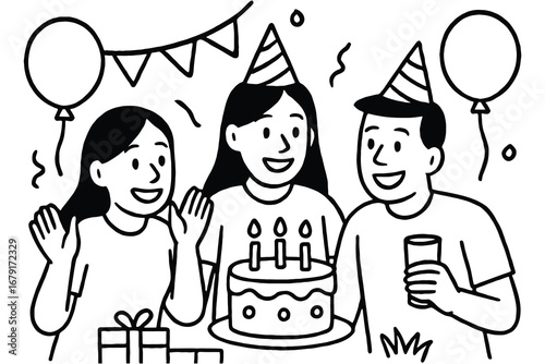 Friends enjoying bir .eps