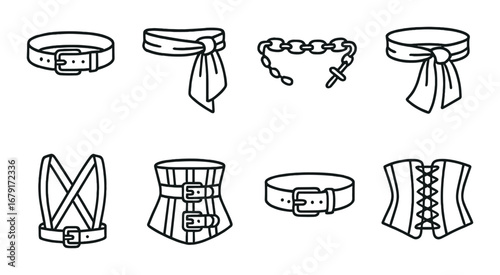 Stylish belt and corset collection featuring various designs and accessories