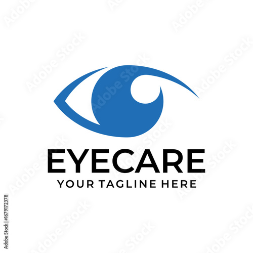 Eye care logo vector illustration template. Simple letter blue and black