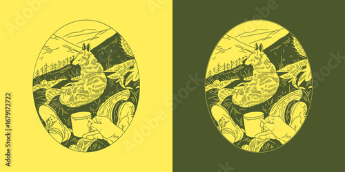 Explorer Enjoying Outdoor Journey with Dog Vector Illustration