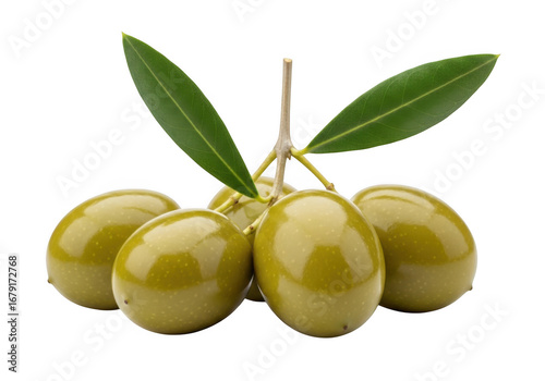 Fresh green olives isolated on transparent background