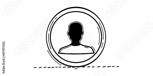 Silhouette of a person inside a circular frame with a dashed line at the bottom edge of the image