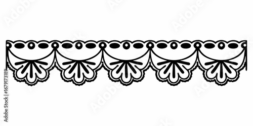 Illustration of a decorative lace border with floral and scalloped elements in a repeating pattern design