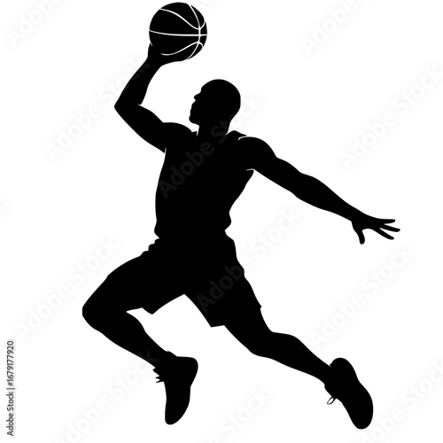 Black Silhouette Basketball Player Dunking Vector Isolated on White Background