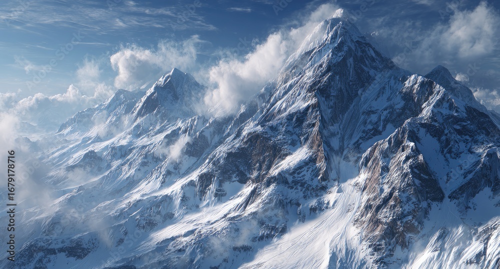 Naklejka premium Snow-capped mountain range panorama