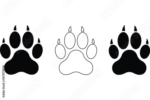 Big Cat Paw Print Icon Black White Outline animal print lion paw tiger paw panther paw cougar paw jaguar paw wildlife footprint track claws