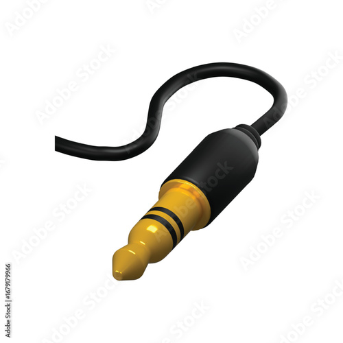 Audio jack plug with cable detail on black studio lighting equipment technology connection vector