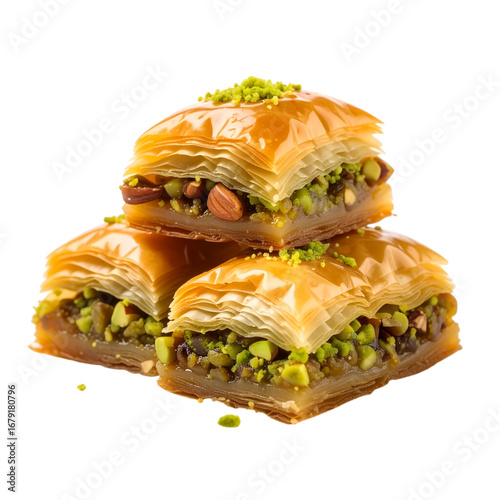Delicious Stack of Baklava Pastries with Pistachios and Nuts A Sweet Indulgence