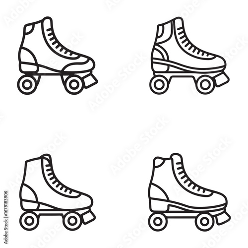 Four Vintage Roller Skates in Simple Line Art Design