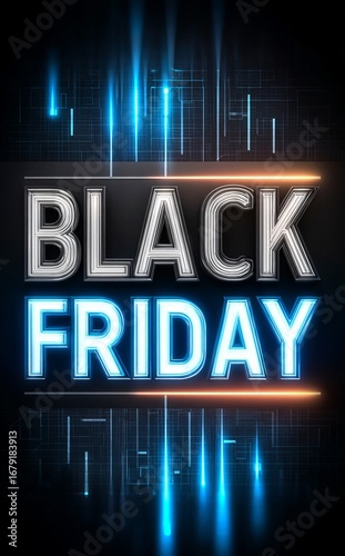 Black friday neon sign promoting huge sales event