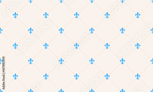 Elegant light blue fleurdelis pattern on a cream background.  Perfect for backgrounds, textiles, or decorative projects.