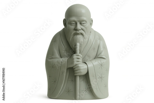 3d rendering featuring a confucius bust, holding a staff, isolated against a transparent background, emphasizing wisdom and cultural heritage