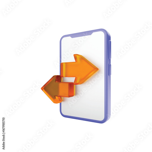 3d mobile phone with incoming and outgoing arrows symbolizing data transfer and connectivity vector