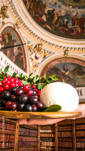 Cheese platter in ornate library