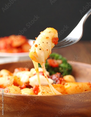 Cheesy Korean snack on a fork