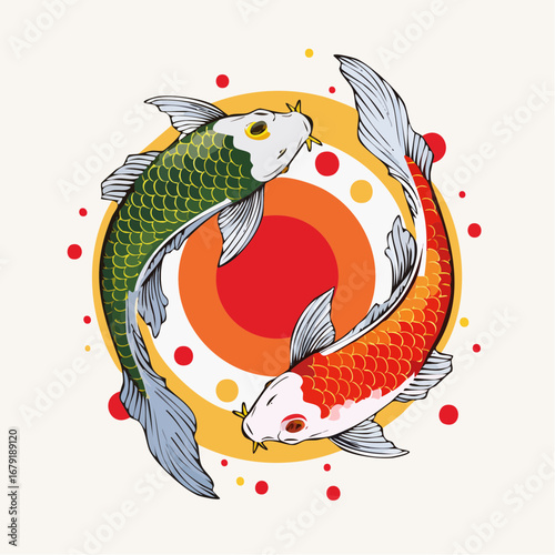 Tokyo, Japan koi fish vector illustration. Print for t-shirt graphic and other uses.
