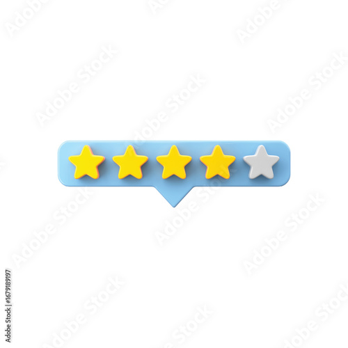Four and a half yellow stars in a speech bubble shape indicating excellent customer feedback and satisfaction rating vector