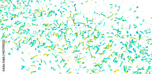 High-resolution image of colorful confetti falling on a white background, perfect for celebrations and festive designs.