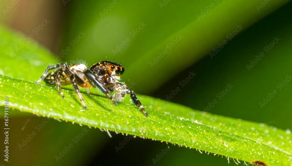 Fototapeta premium Jumping spider on leaf (1)