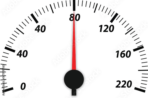 Speedometer shows eighty on a white background