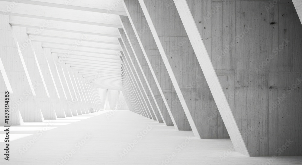 Fototapeta premium Abstract architecture background with geometric concrete beams, creating a modern and minimal interior space with light and shadow patterns