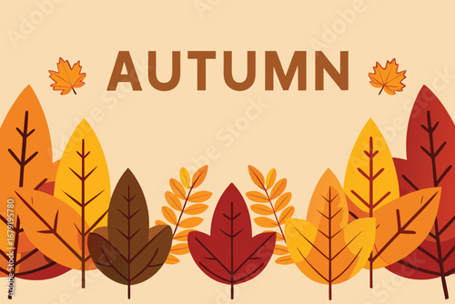 Autumn-Themed Illustration Featuring Colorful Leaves and Seasonal Design Elements