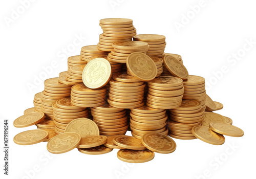 Pile of gold coins on transparent background